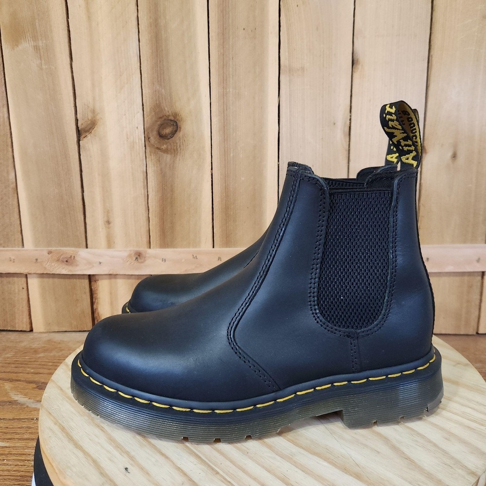 Dr. Martens Black Leather Chelsea Chukka Boots with Yellow Stitching